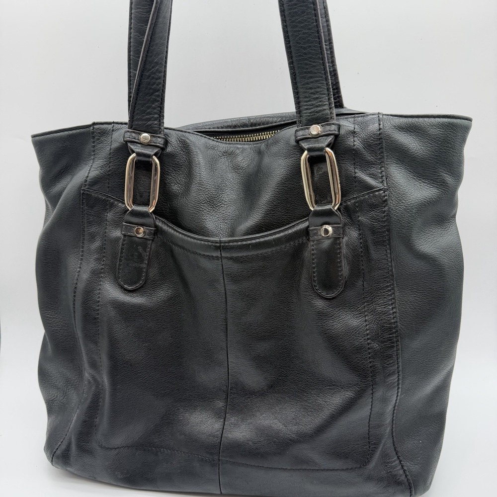 B. Makowsky Classic Black Pebbled Leather Shoulder Tote Bag Slouchy Y2K